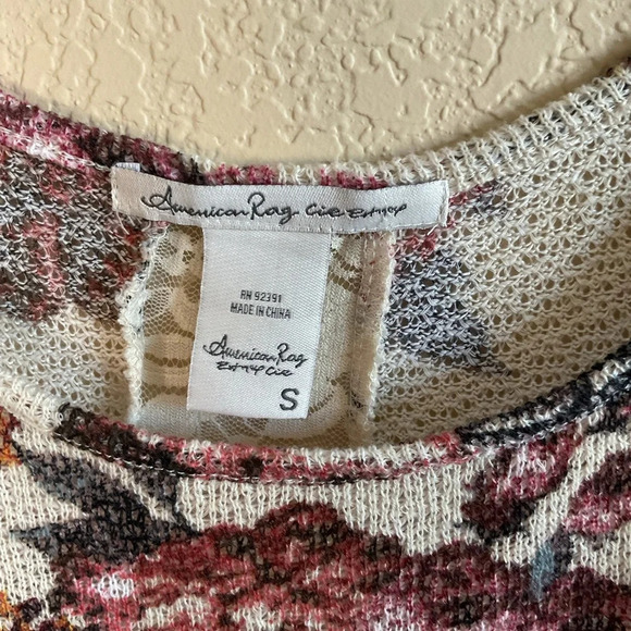 American Rag CIE Womens‎ Floral Longsleeve Knit Lace Sleeves Size Small - Picture 4 of 6